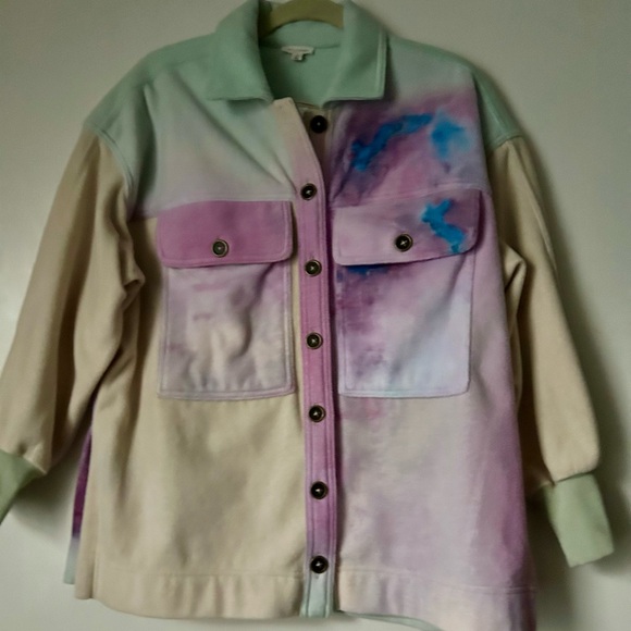 New Anthropologie Pilcro tie dyed micro fleece button front shirt jacket - Picture 2 of 8